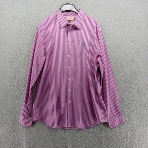Thomas Pink Shirt Mens Large Purple White Striped Casual‎ Jermyn Street London